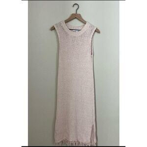 Anthropologie Callahan Isla Midi Dress‎ Size Medium Ivory Knit Fringe Boho